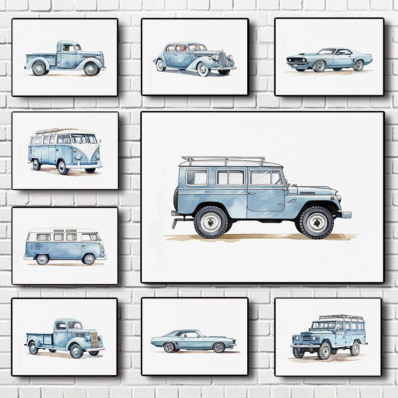 Lighting Decoration Ideas - Affiches d'art rétro classiques bleu clair