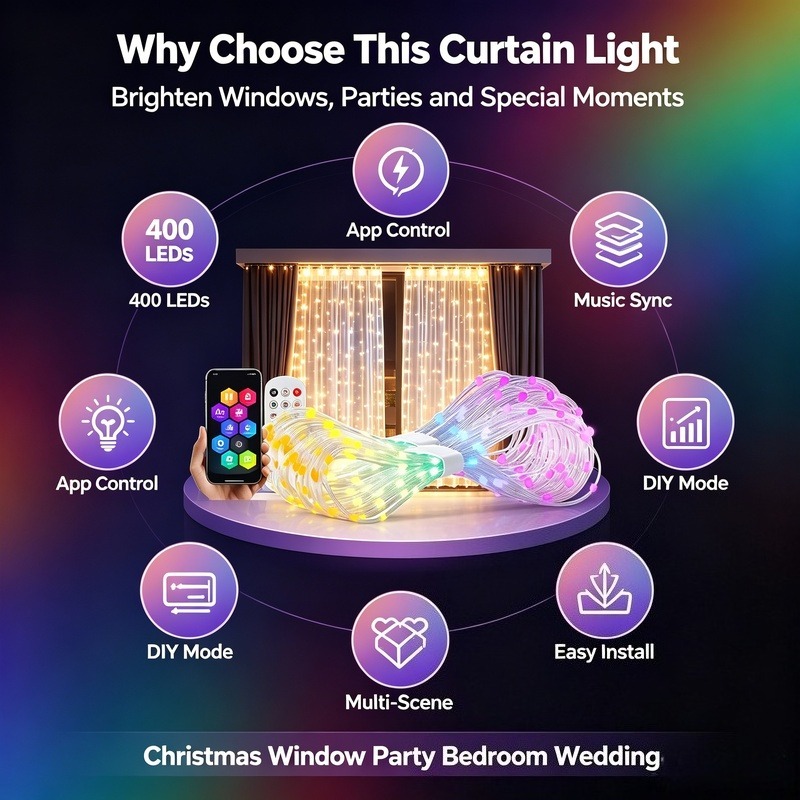 Rideaux lumineux LED contrôlés - Lighting Christmas Decor avis et prix